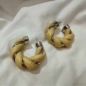 Vintage Twisted Yellow Leather and Silver Earrings
